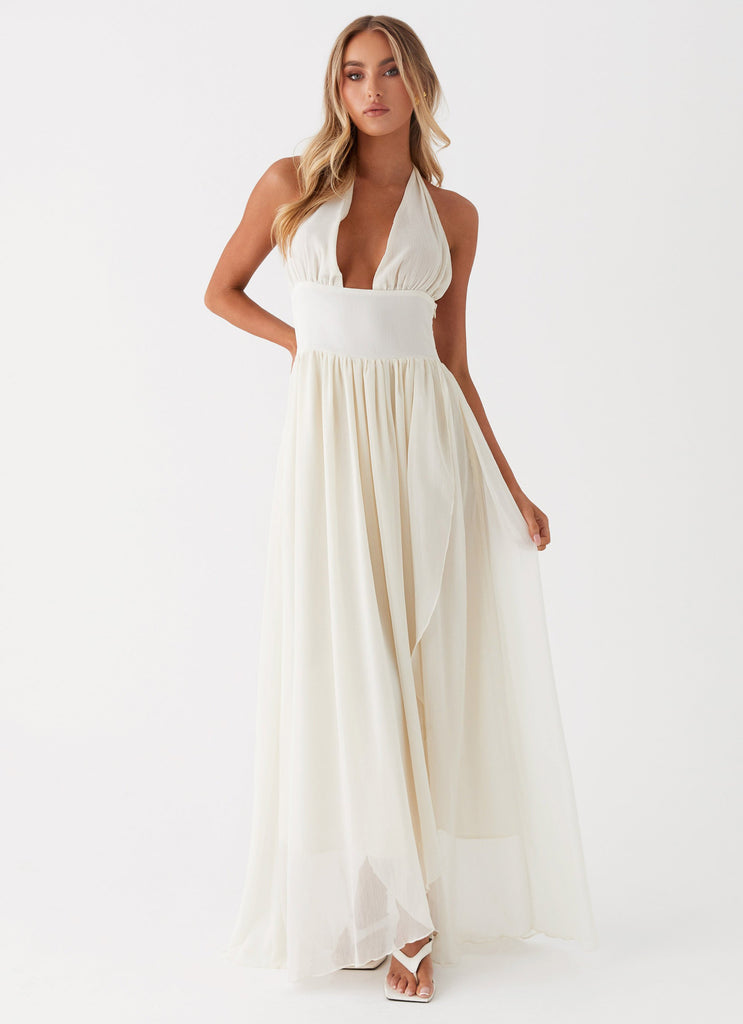 Womens Somewhere New Maxi Dress in the colour Ivory in front of a light grey background