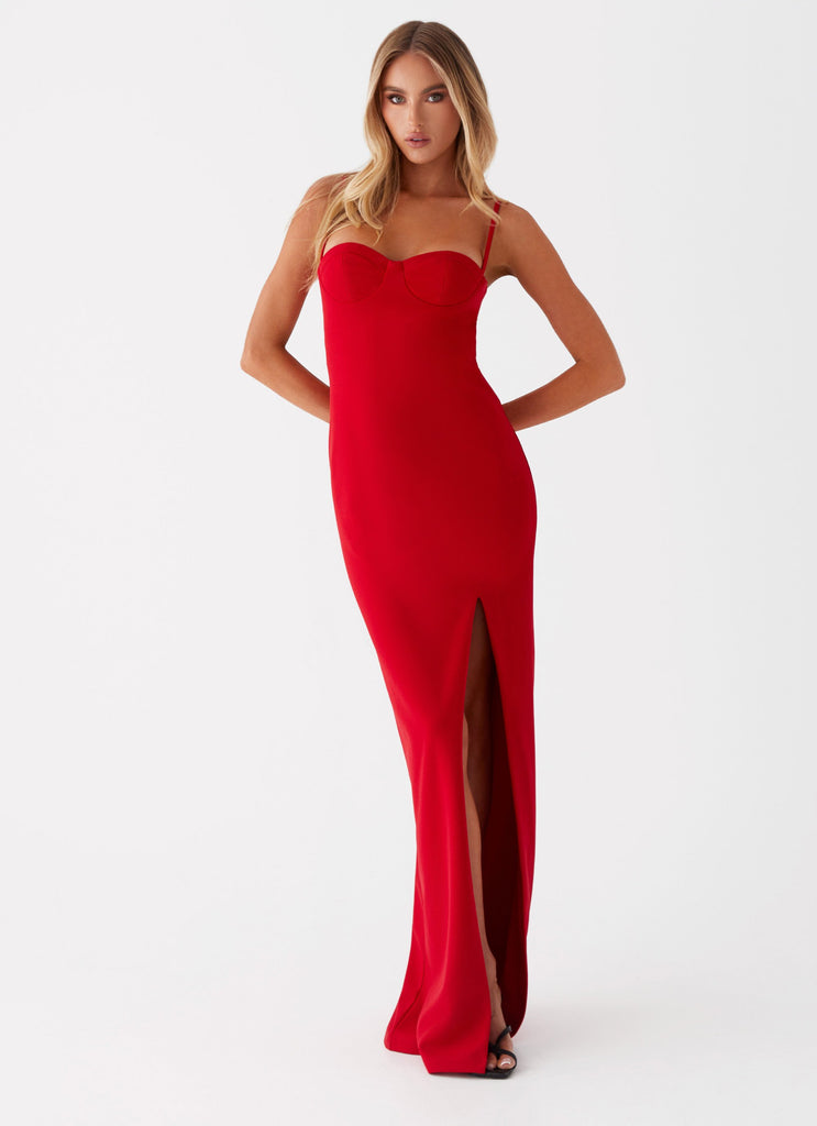 Womens Stefanie Maxi Dress in the colour Red in front of a light grey background