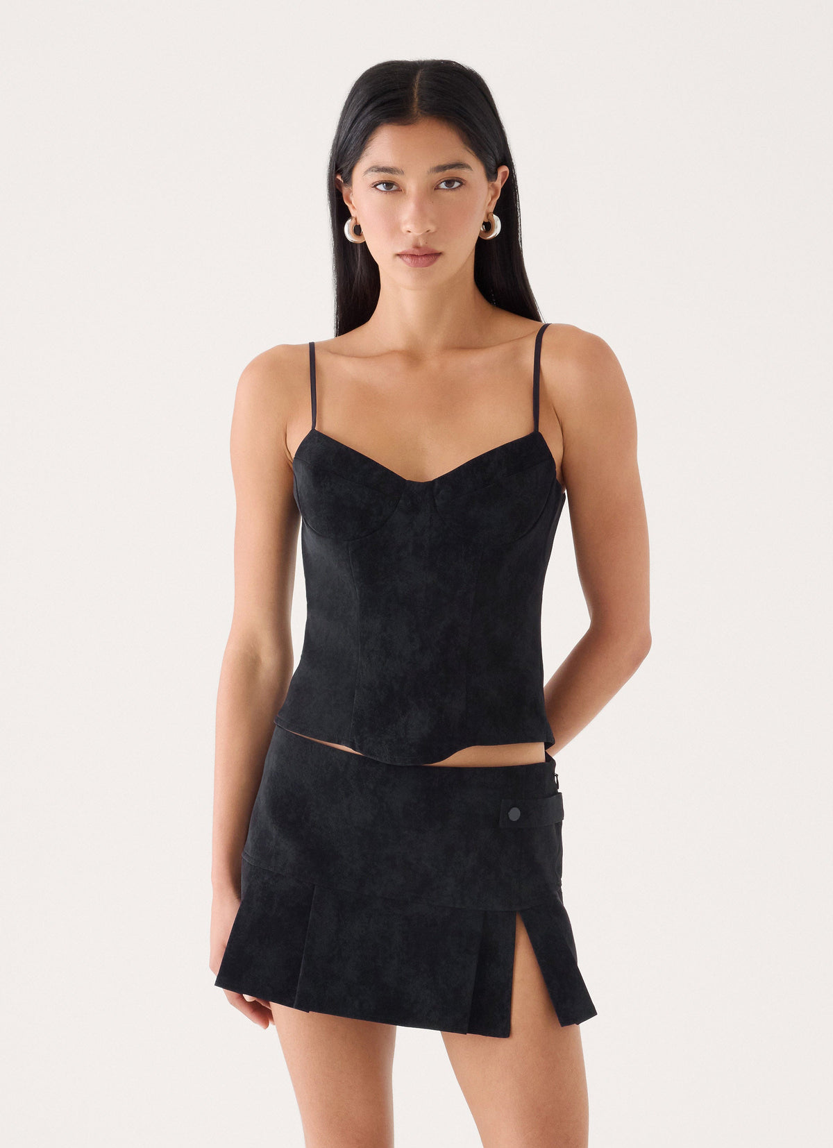 Sugar And Spice Faux Suede Pleat Mini Skirt - Black