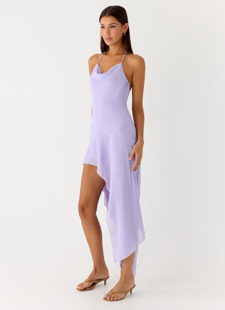 Sunmi Asymmetric Cowl Midi Dress - Lavender