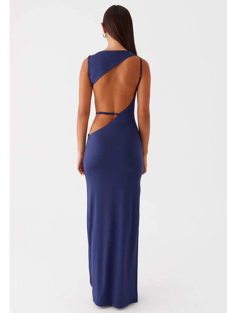 Womens Sutton Maxi Dress in the colour Navy in front of a light grey background