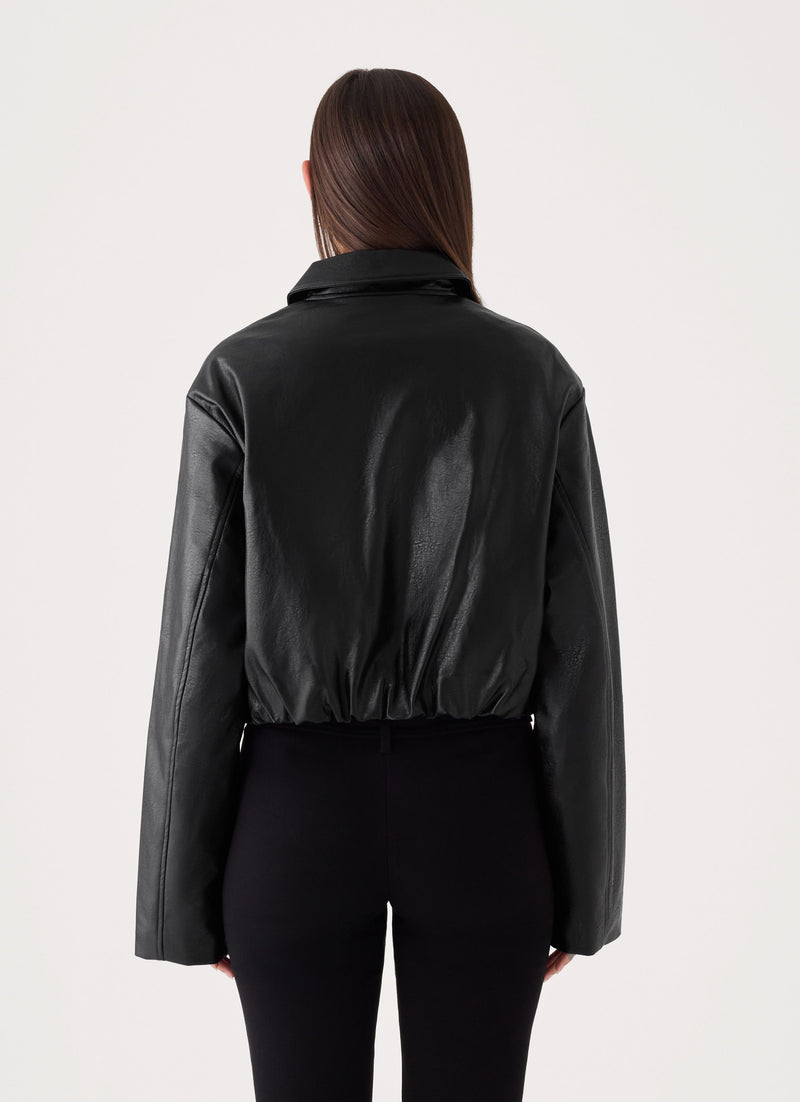 Sydney Faux Leather Bomber - Black