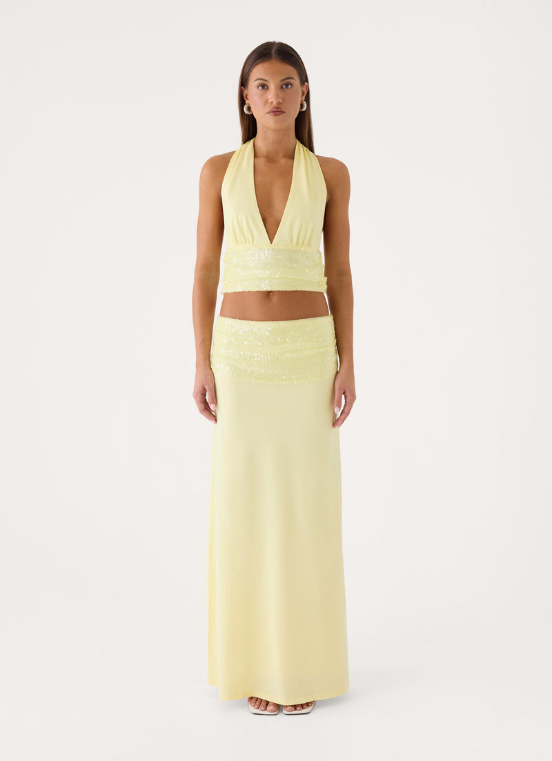 Tavina Sequin Halter Top - Yellow