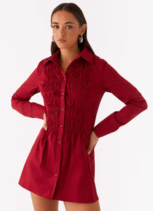 Tessie Shirred Shirt Dress - Rhubarb