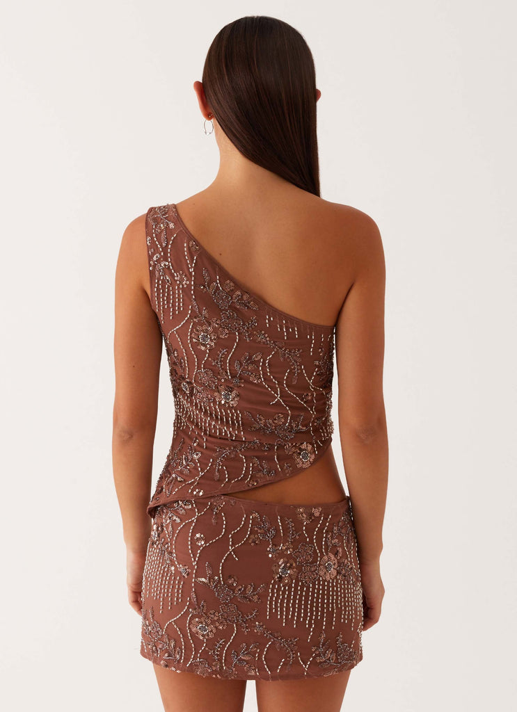 Through The Night One Shoulder Mini Dress - Chocolate