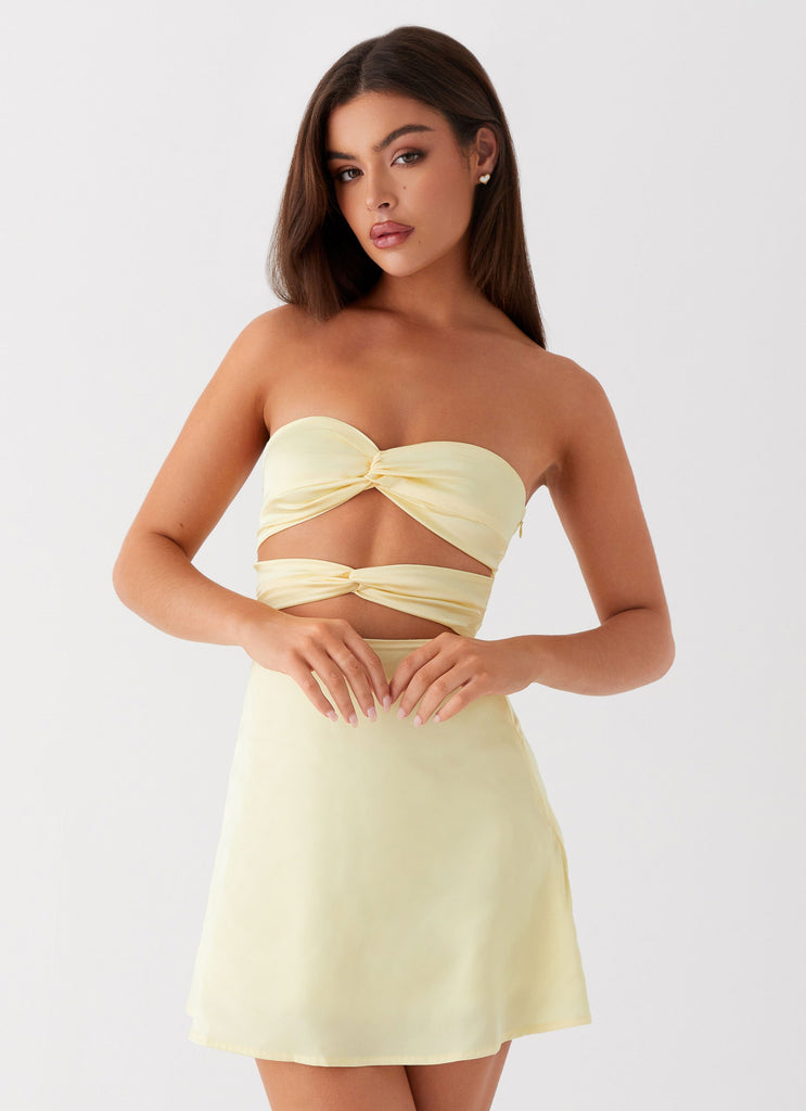 Womens Tianna Mini Dress in the colour Yellow in front of a light grey background