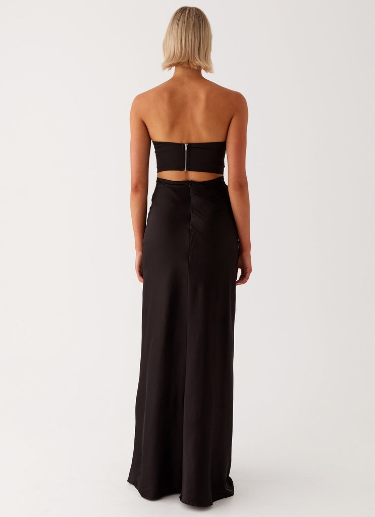 Womens Tianna Strapless Maxi Dress in the colour Black in front of a light grey background