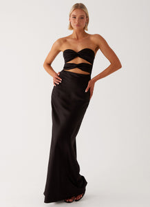 Womens Tianna Strapless Maxi Dress in the colour Black in front of a light grey background