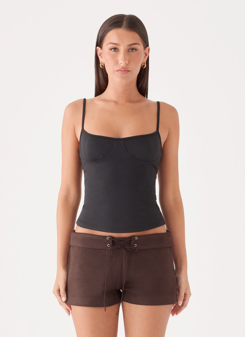 Tindra Faux Suede Micro Short - Chocolate