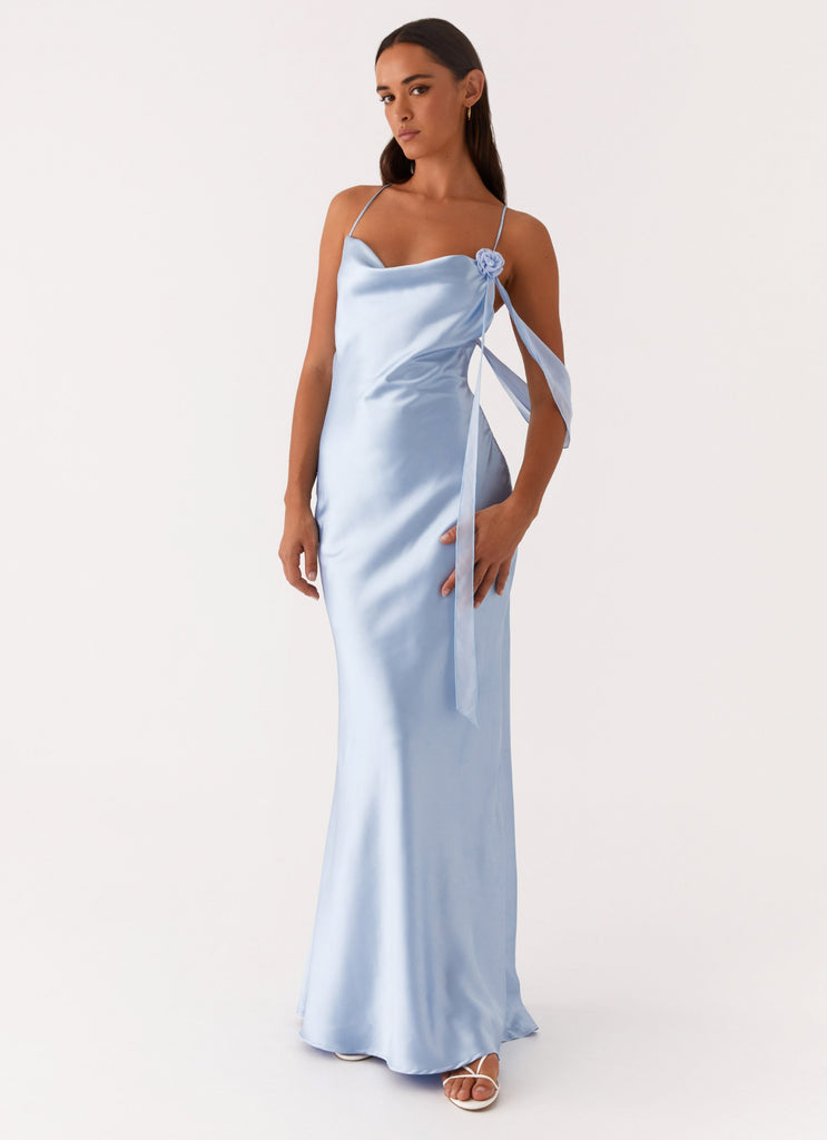 Too Sweet Satin Maxi Dress - Blue