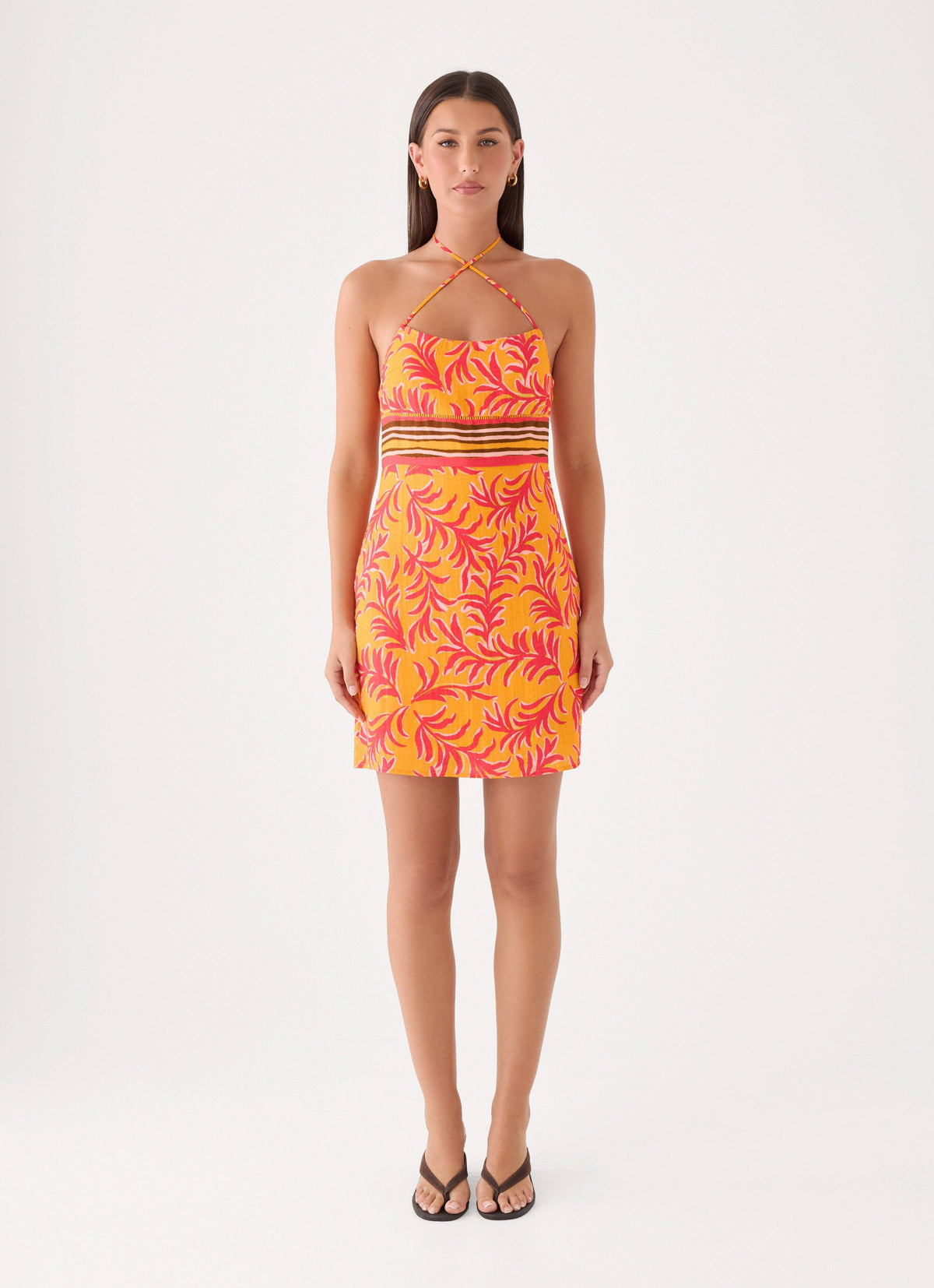 Tropic Love Mini Dress - Saffron Palm Print