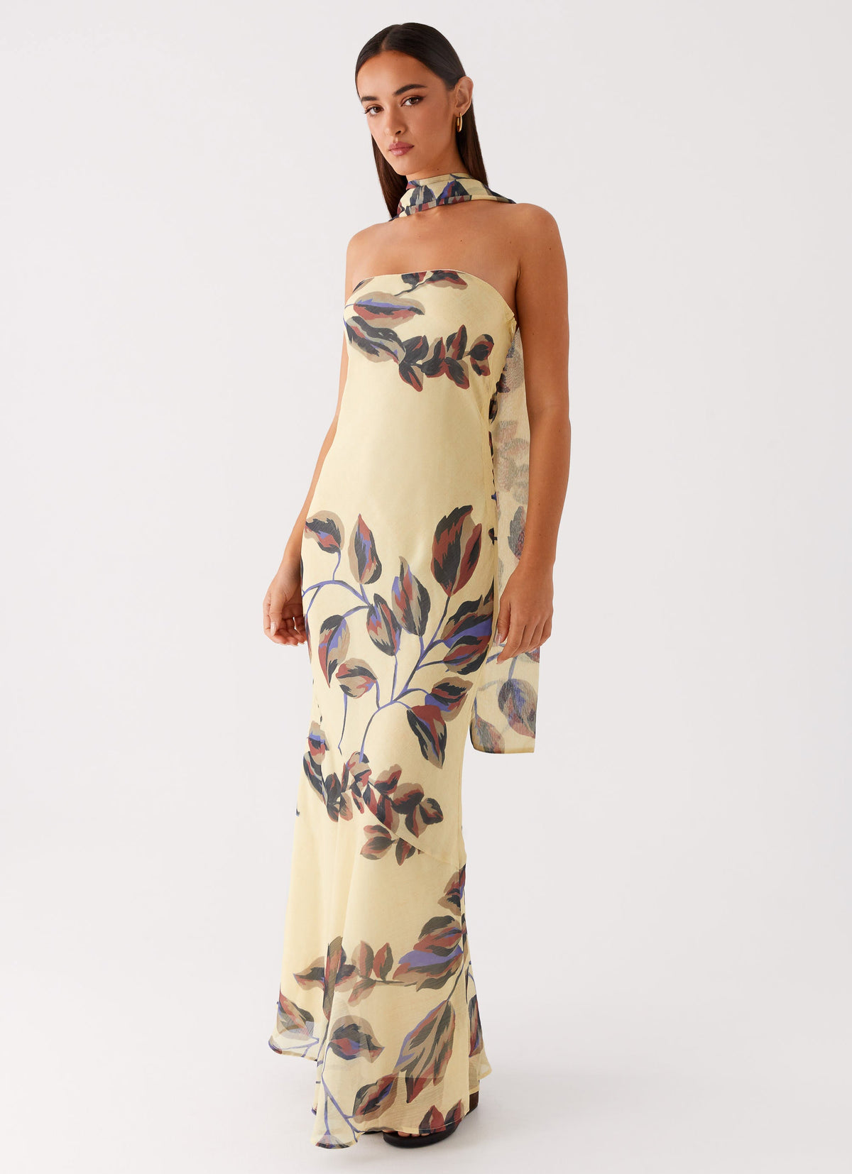 Under the Pagoda Maxi Dress - Buttercream Leaf Print