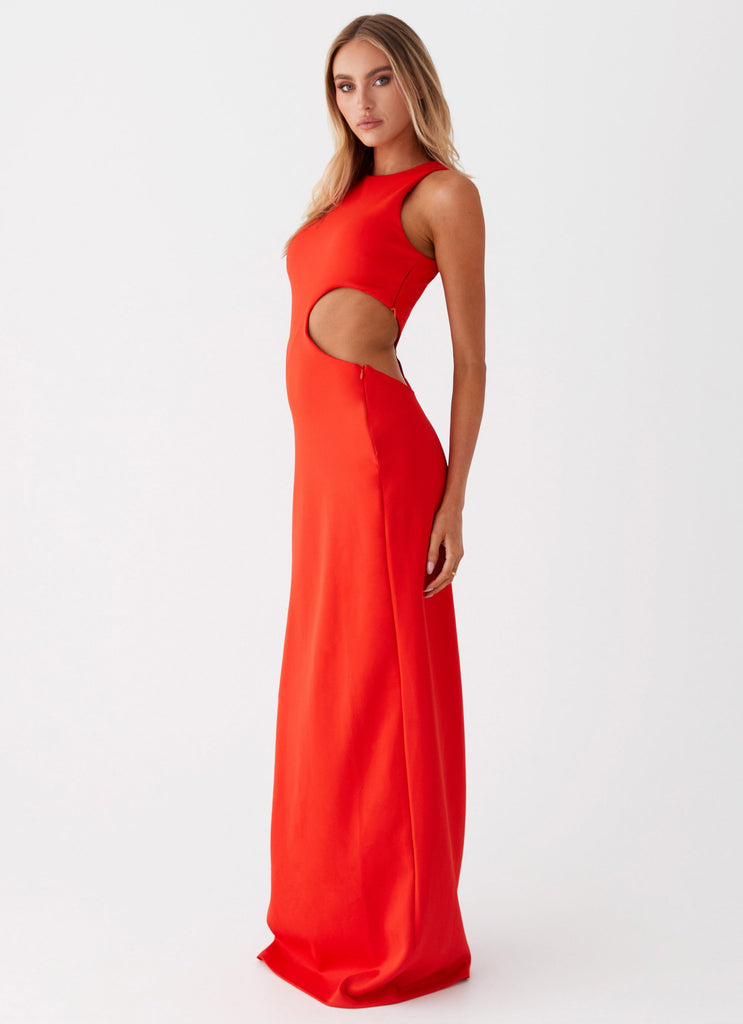 Womens Vaeloria Maxi Dress in the colour Red in front of a light grey background