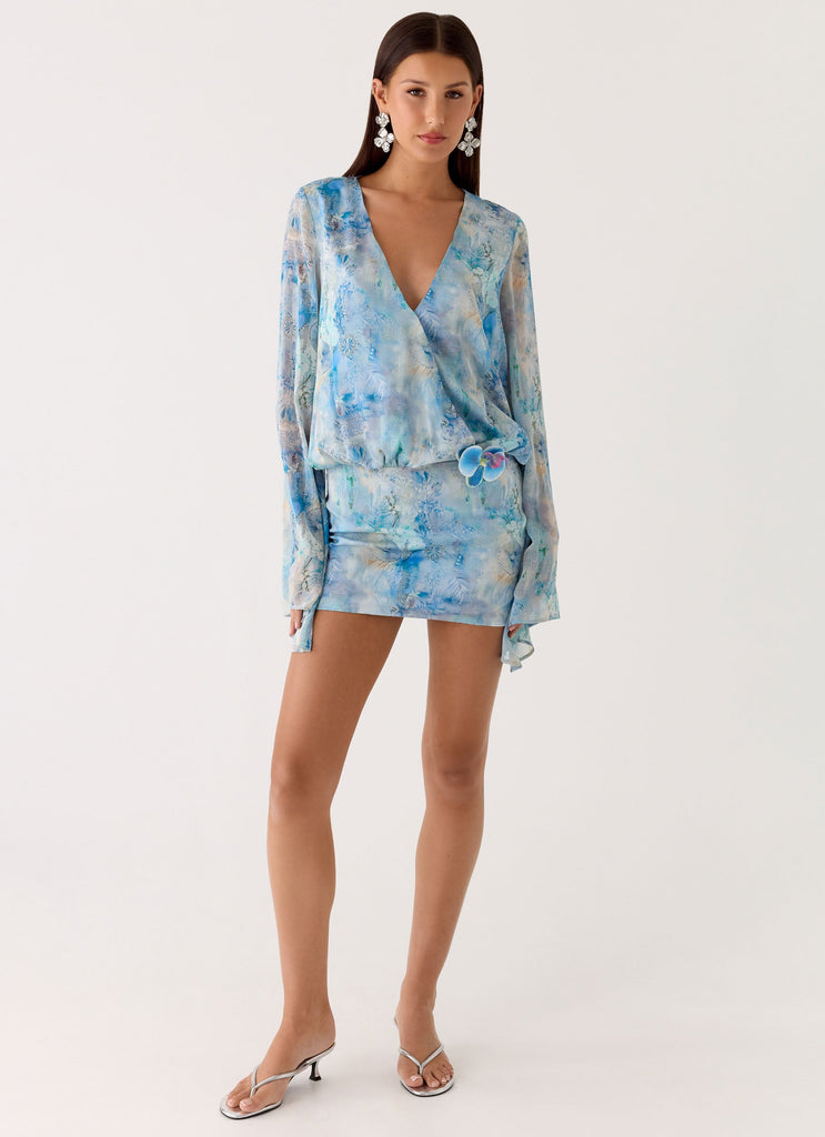 Vanish Into You Mini Dress - Aqua Paisley
