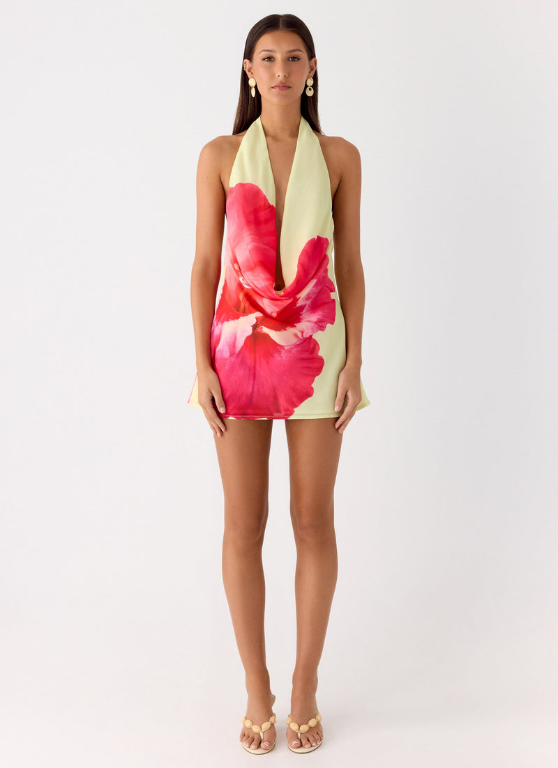 Varindra Cowl Mini Dress - Yellow Floral Spritz
