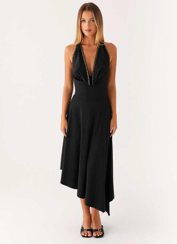 Vena Beaded Midi Dress - Black