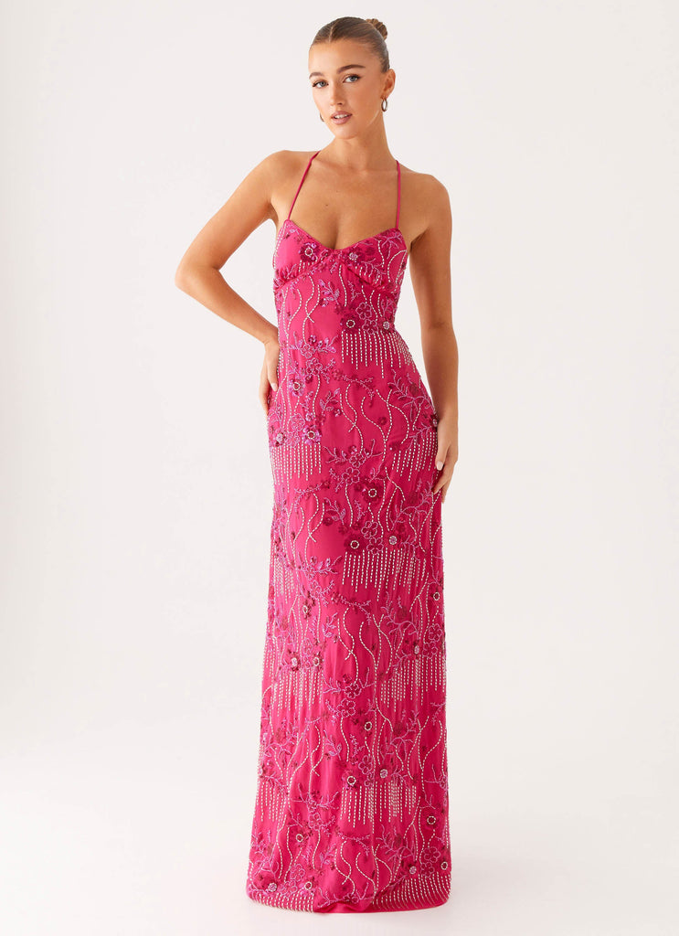 Vietta Sequin Cami Maxi Dress - Fuschia