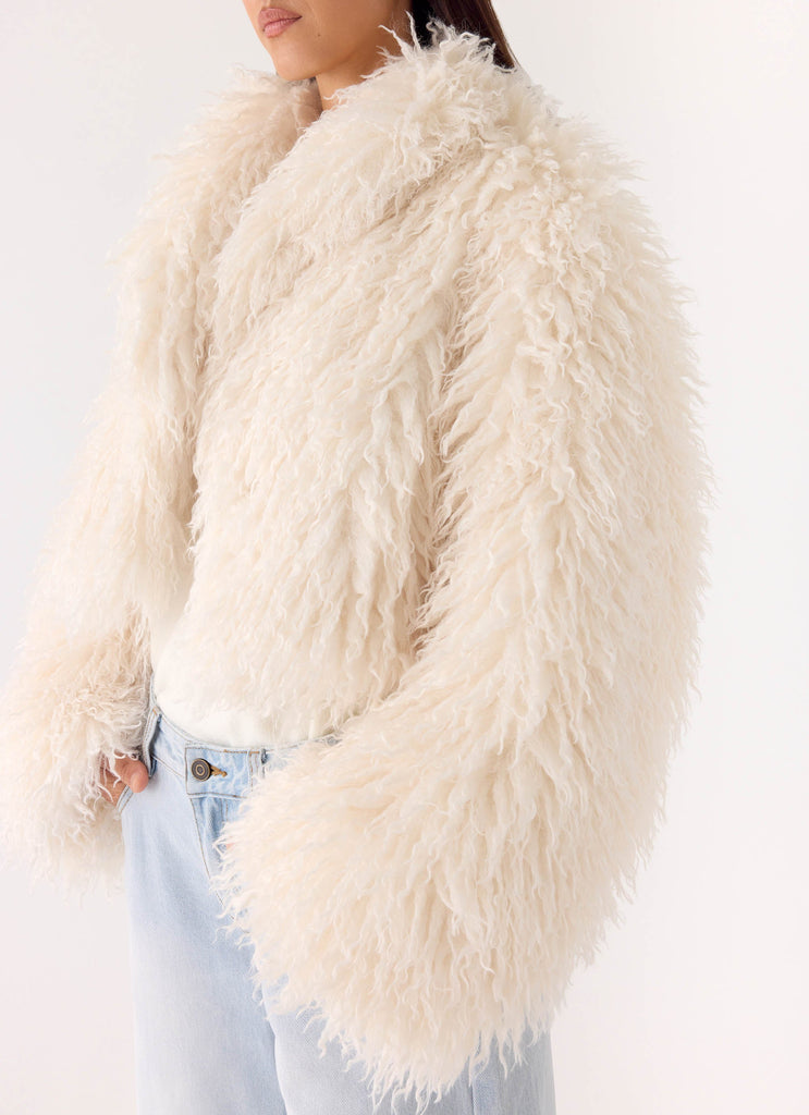 Virginia Cropped Faux Fur Jacket - Ivory