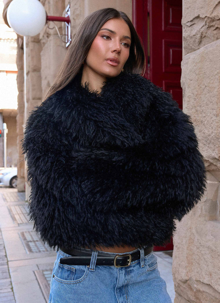 Virginia Cropped Fur Jacket - Black