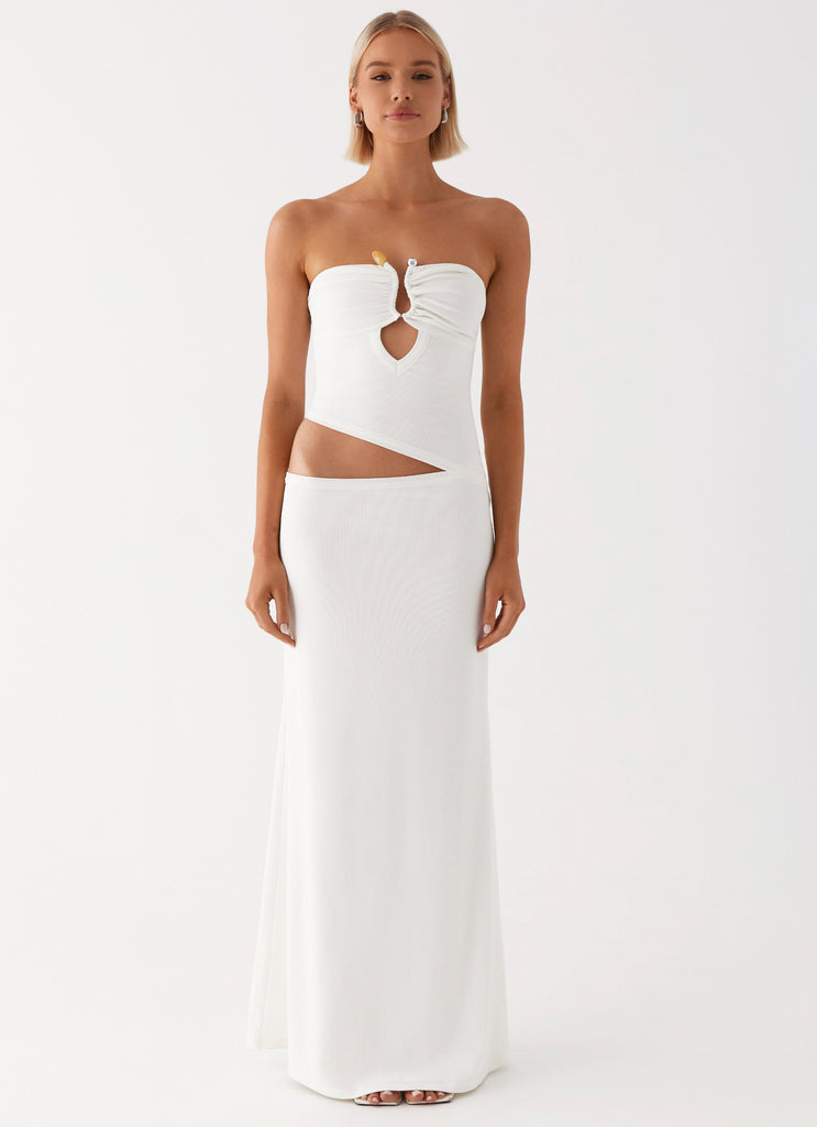 Womens Gia Rose Halter Neck Maxi Dress  in the colour  Ivory in front of the colour light grey