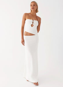 Womens Gia Rose Halter Neck Maxi Dress  in the colour  Ivory in front of the colour light grey