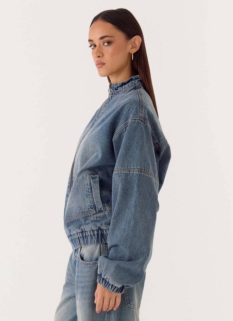 Waylon Denim Bomber Jacket - Mid Wash Blue