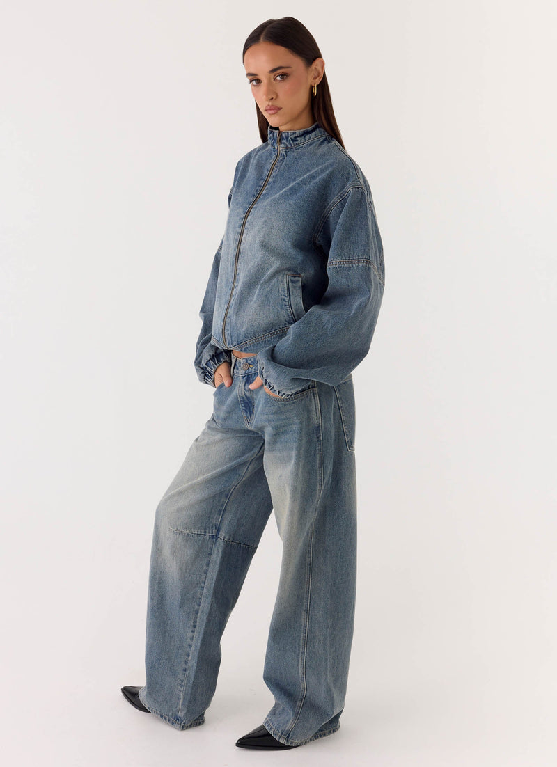 Waylon Denim Bomber Jacket - Mid Wash Blue