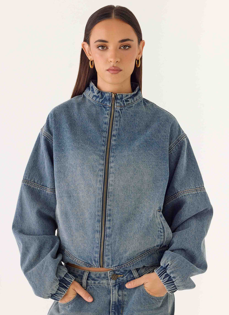 Waylon Denim Bomber Jacket - Mid Wash Blue