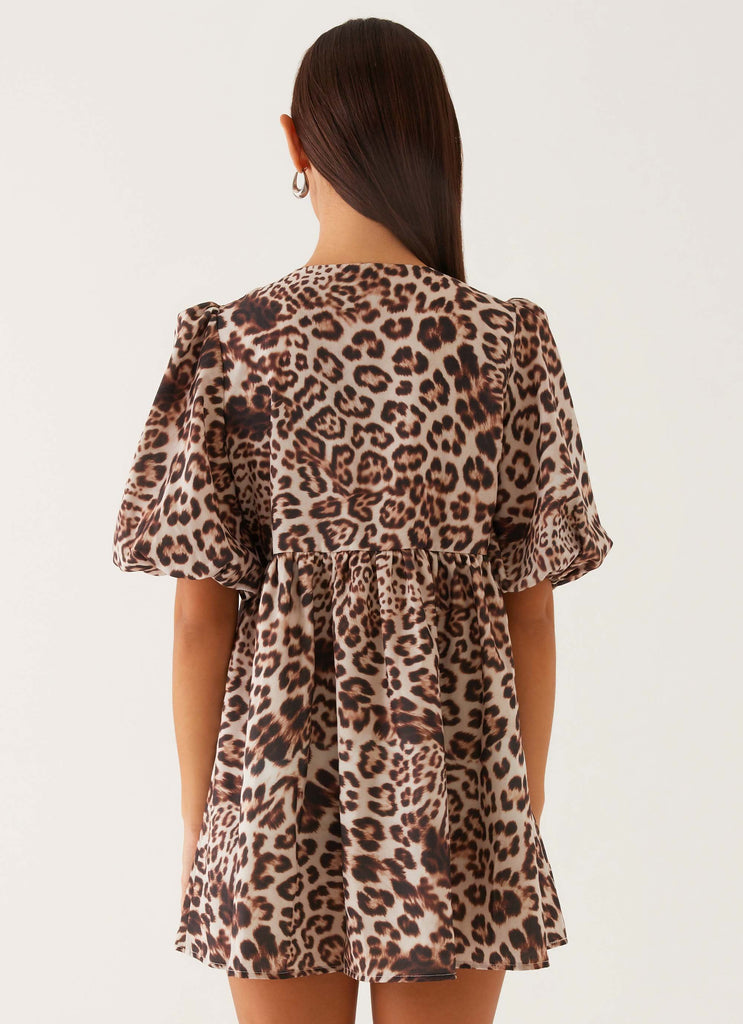 Western Wind Tie Mini Dress - Leopard