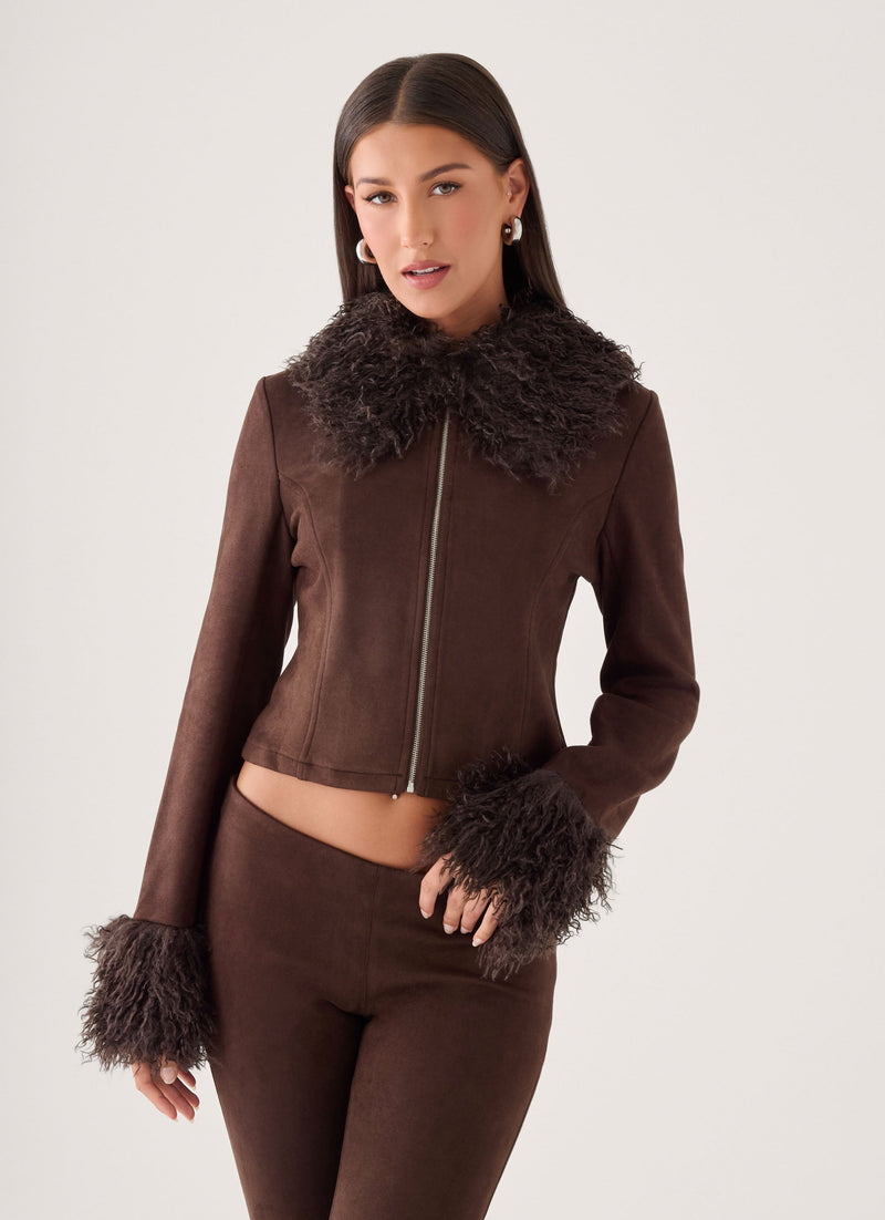 Wild Hide Faux Suede Jacket - Chocolate