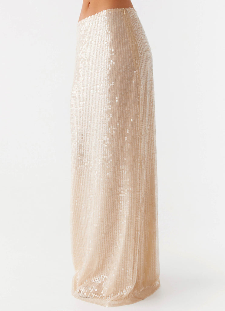 Wisteria Low Rise Sequin Maxi Skirt - Champagne