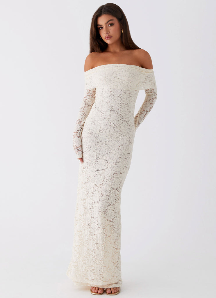 Womens Yours Always Lace Maxi Dress in the colour Ivory in front of a light grey background