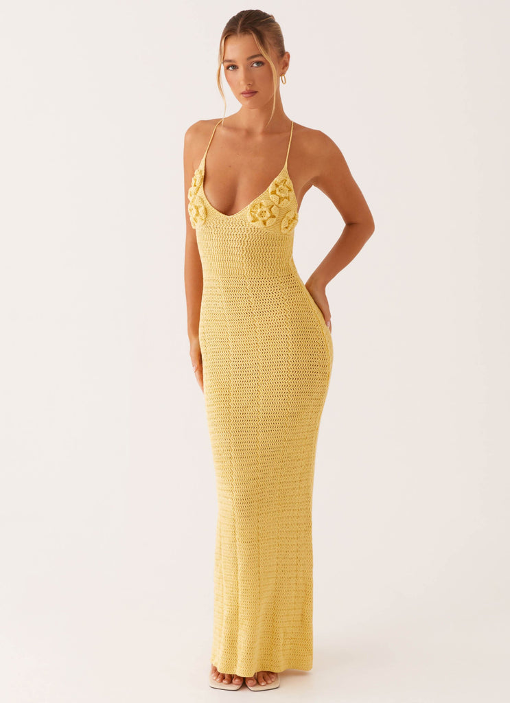 Zara Rose Crochet Maxi Dress - Yellow