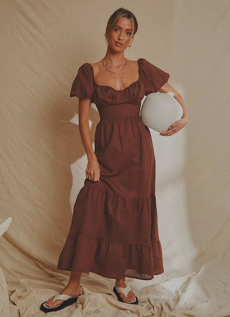 Europe Local Linen Maxi Dress - Choc brown