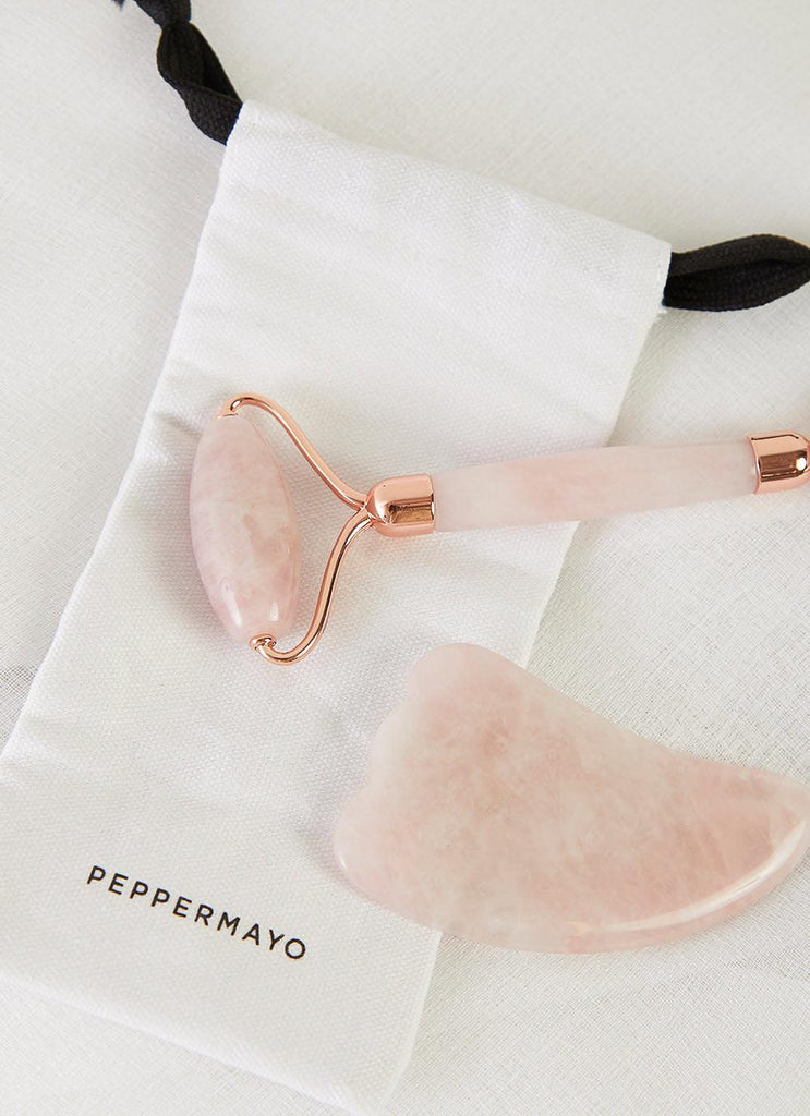 Gua Sha & Roller Set - Rose Quartz - Peppermayo