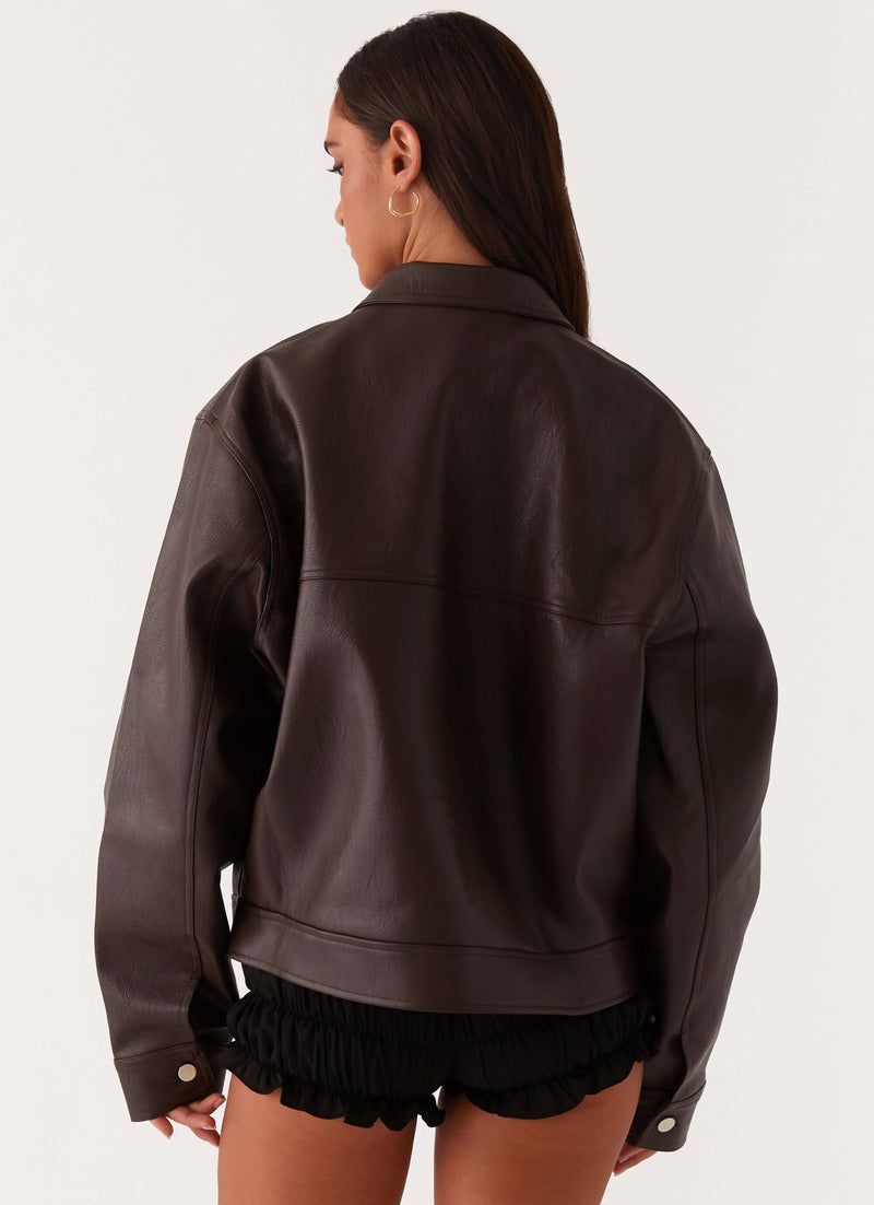 Lula Faux Leather Bomber Jacket Chocolate 3jpg