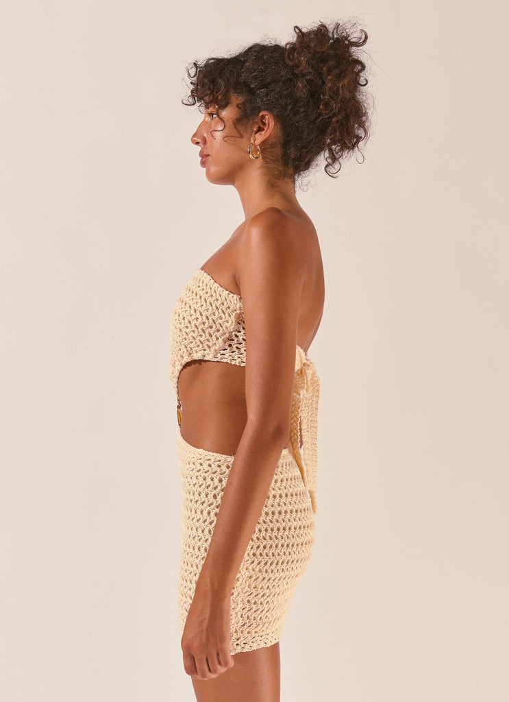 Balmy Nights Crochet Mini Dress - Seashell - Peppermayo