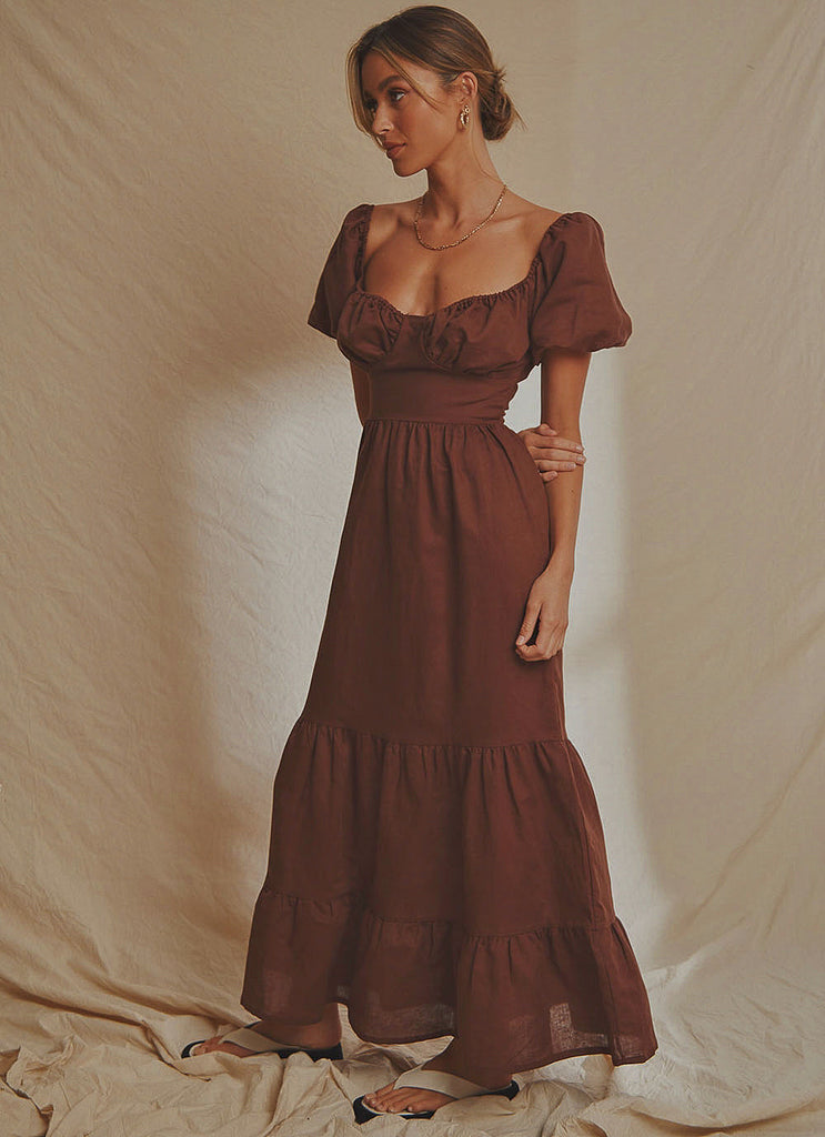 Europe Local Linen Maxi Dress - Choc brown